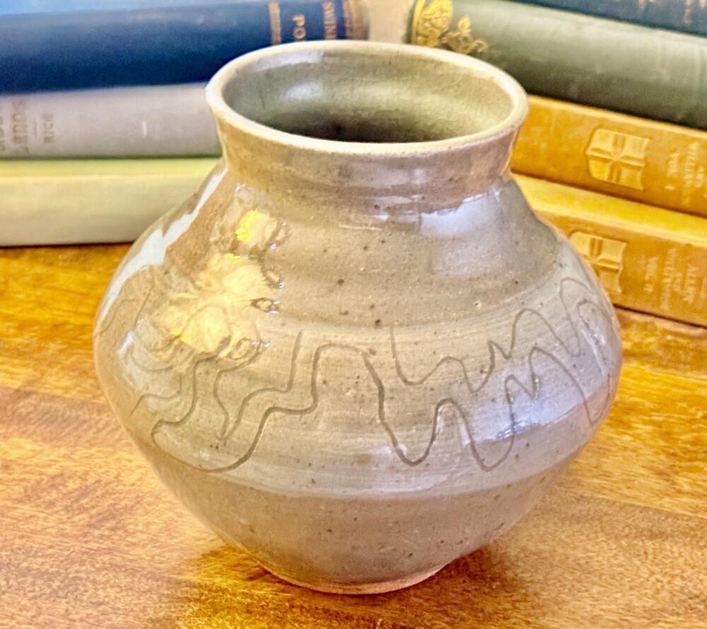 Signed Studio Pottery Vase | Olive Gray Glazed Stoneware Ceramic Vessel